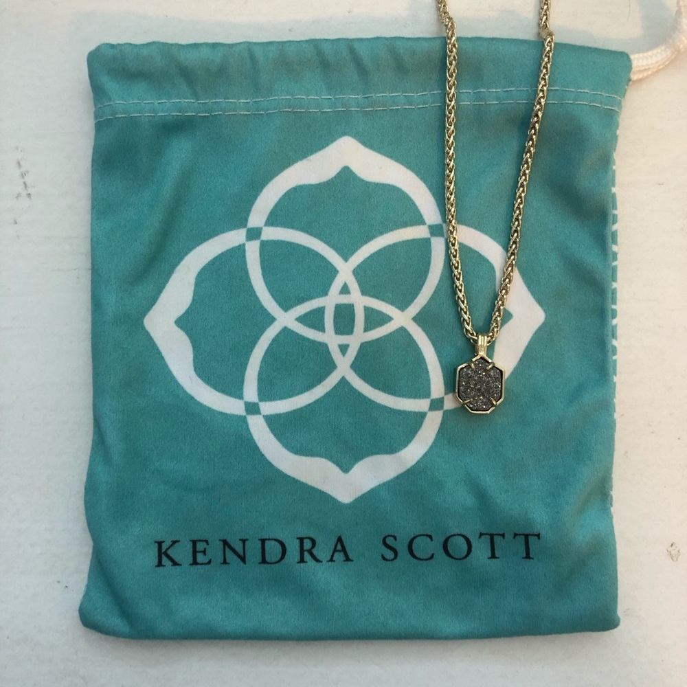 Kendra Scott Long Gold Pendant Druzy Necklace EUC